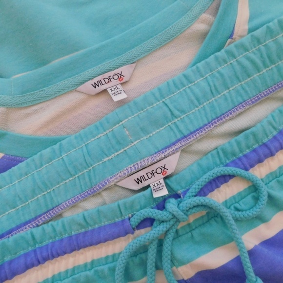 NWT!! WILDFOX Two-Piece Set Top Shorts Green Blue Stripe Loungewear XX-Large XXL - Picture 13 of 16